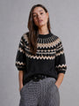 Autumn Cashmere - Puff Sleeve Fair Isle Crew - Charcoal/Paper Bag