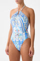 DIAMOND NECK HALTER ONE PIECE W U RING FRONT