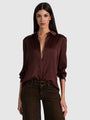 Alice + Olivia - Willa '70s Collared Placket Top - Dark Chocolate