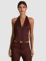 Alice + Olivia - Erica Collarless Deep V-Neck Vest - Dark Chocolate