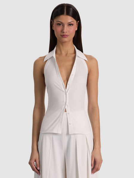 Alice + Olivia - Freya Button Down Halter Top - Off White