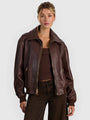 Alice + Olivia - Collins Double Layer Relaxed Leather Bomber - Dark Chocolate