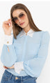 Generation Love - Denise Georgette Combo Blouse - Powder Blue/White