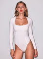 Fleur Du Mal - Organic Cotton Scoop Neck Long Sleeve Bodysuit - Cream Pearl