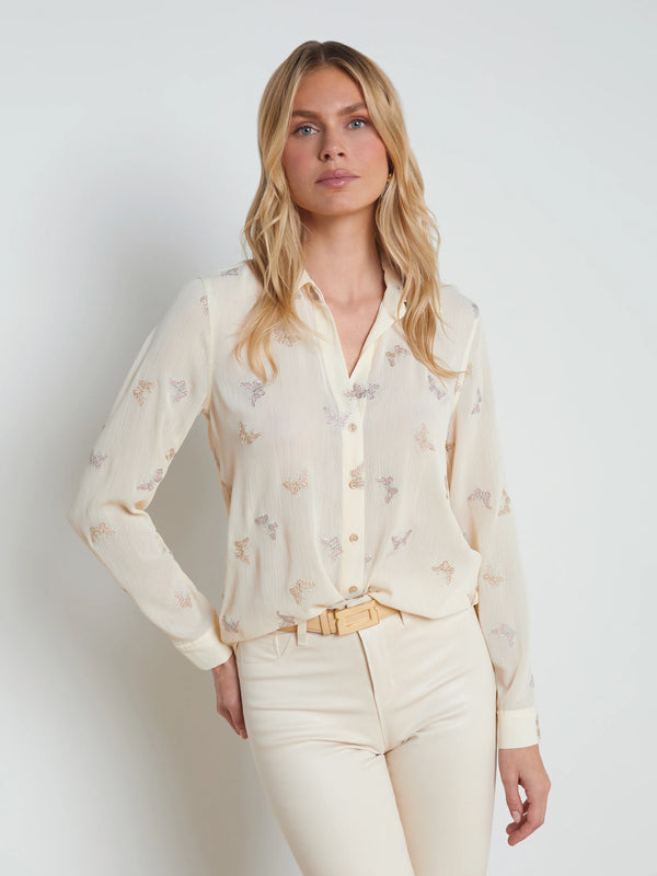 L’agence - Laurent Embroidered Blouse - Ecru Multi Small Butterfly Embroidery