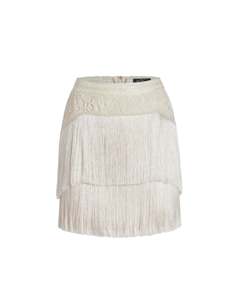 Patbo - Crochet Fringe Mini Skirt - Wheat