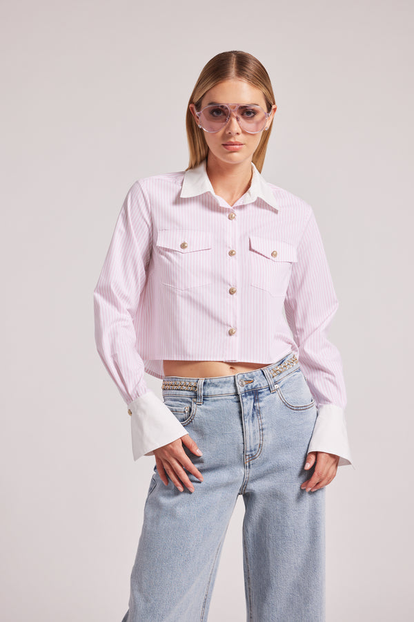 Generation Love - Aliana Pinstripe Shirt - White/Pink
