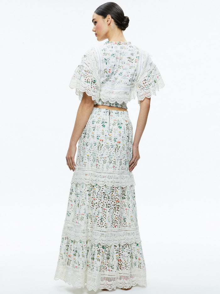 Alice + Olivia - Reise Embroidered Tiered Maxi Skirt - Georgia Floral