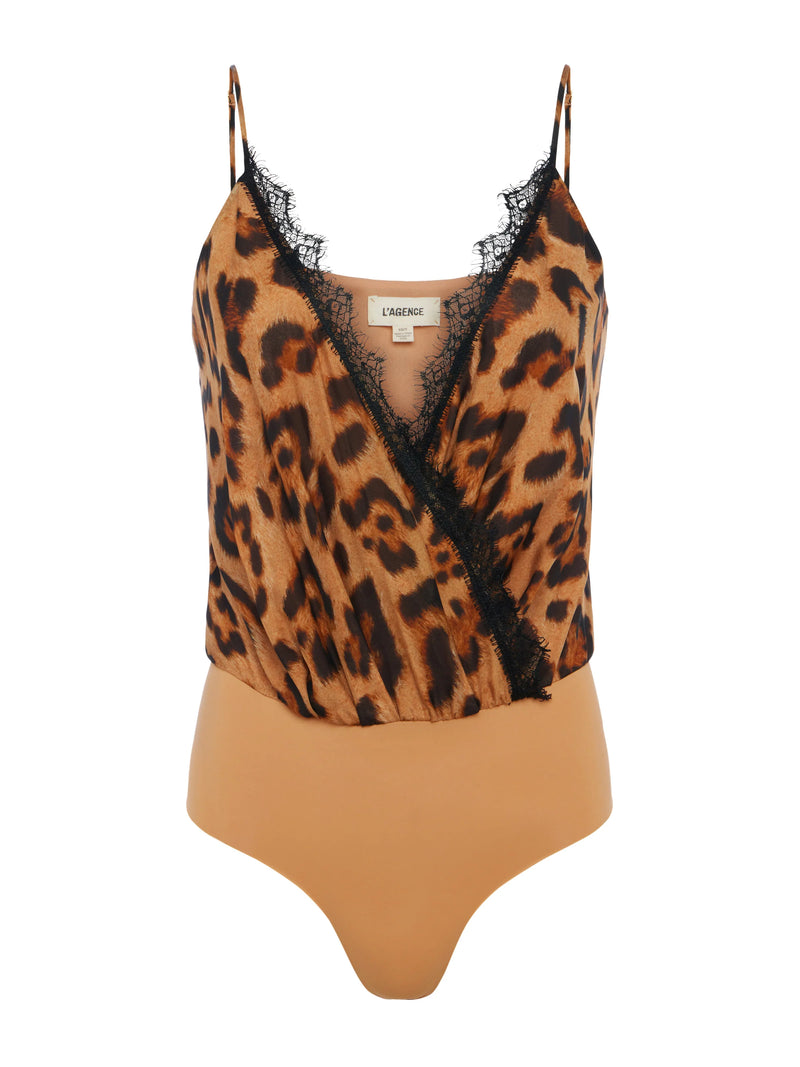 L’agence - Jaxon Silk Lace Trim Bodysuit - Brown Multi Sahara Leopard