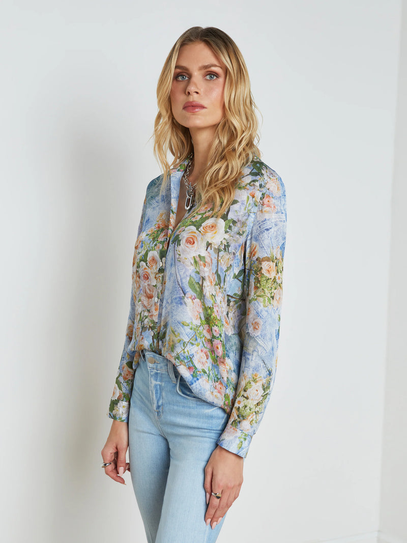 L’agence - Nina Silk Blouse - Multi Floral Denim