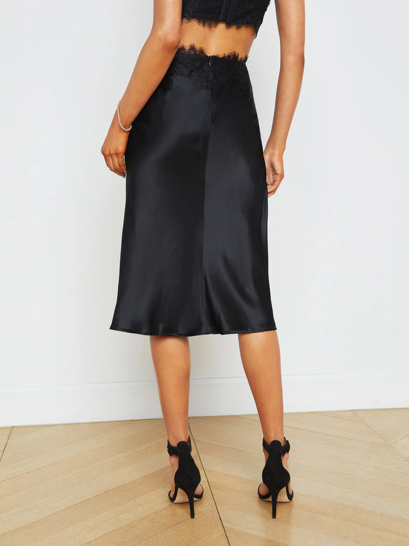 L’agencd - Loyal Lace Trim Silk Skirt - Black
