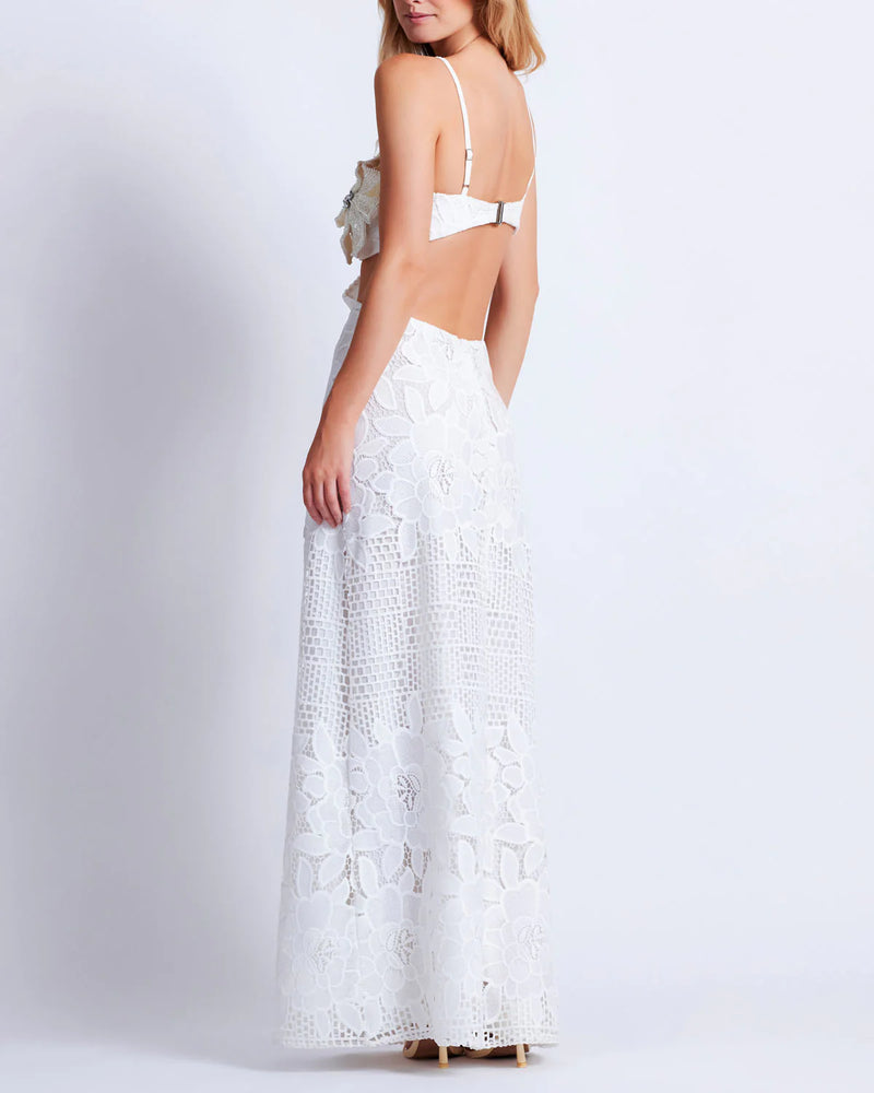 Patbo - Flower Embroidered Maxi Dress - White