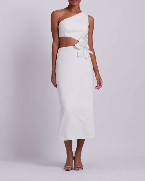 Patbo - Flower Applique Midi Dress - White