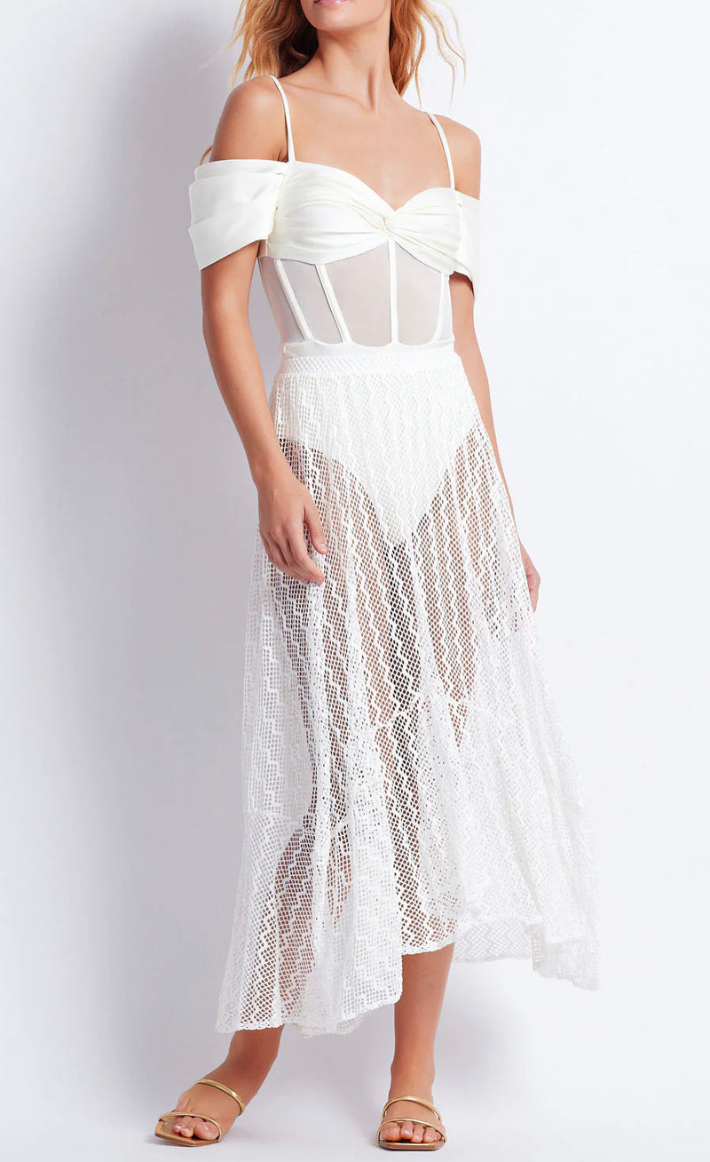Patbo - Lace Netted Beach Skirt - White