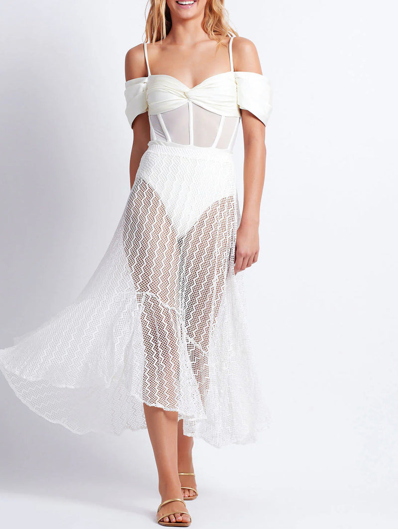 Patbo - Lace Netted Beach Skirt - White