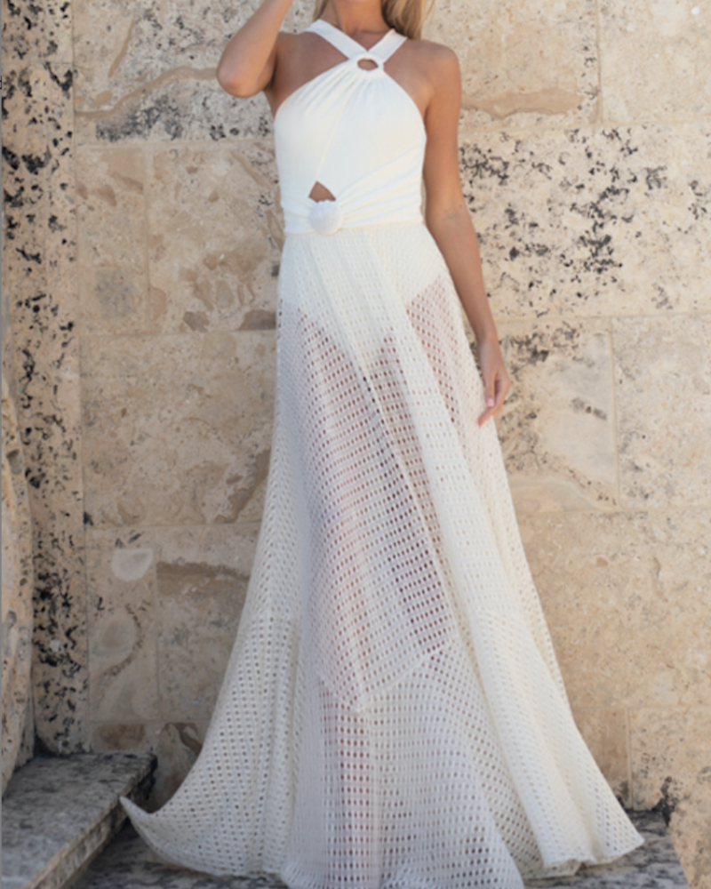 Patbo - Asymmetric Netted Beach Dress - White