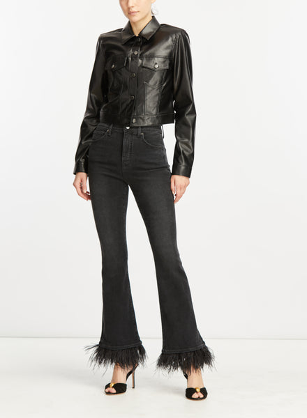 Veronica Beard Carson High-Rise Feather-trimmed Flared Jeans