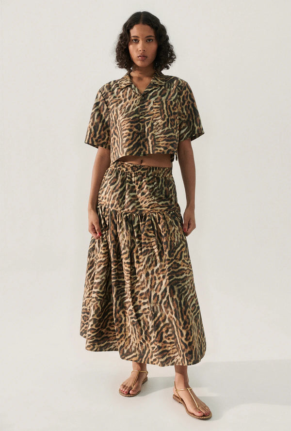 Silk Laundry - Cotton Silk Cropped Camp Shirt - Leopard