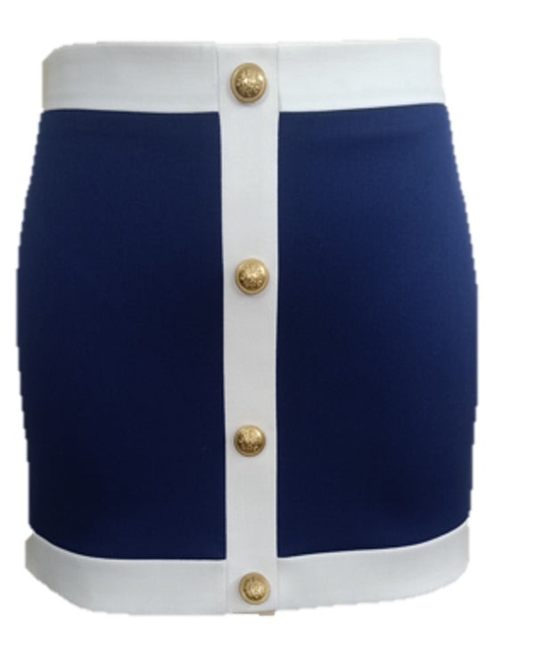 Alice + Olivia - Colton Button Front Mini Skirt - Indigo/OffWhite