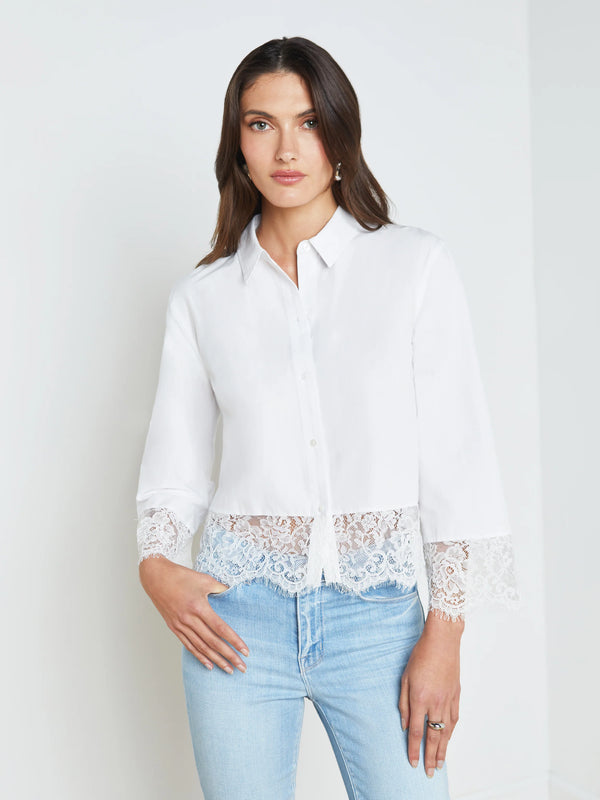 L’agence - Levo Lace Trim Cropped Shirt - White