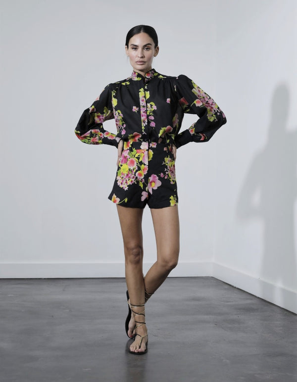 Karina Grimaldi - Reagan Print Shorts - Black Tuscan Flowers