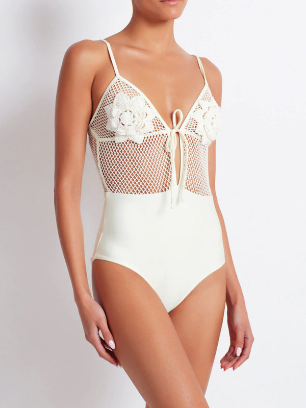 Patbo - Floral Crochet One Piece - Ivory
