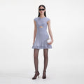 Self-portrait - Knit Lace Insert Mini Dress - Blue