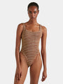 Hunza G - Square Neck Swim Metallic - Cocoa/White Stripe