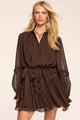 Ramy Brook - Maya Silk Ruffled Long Sleeve Dress - Heritage Brown