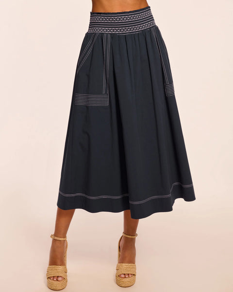 Ramy Brook - Galia Cotton Poplin Smocked Maxi Skirt - Navy