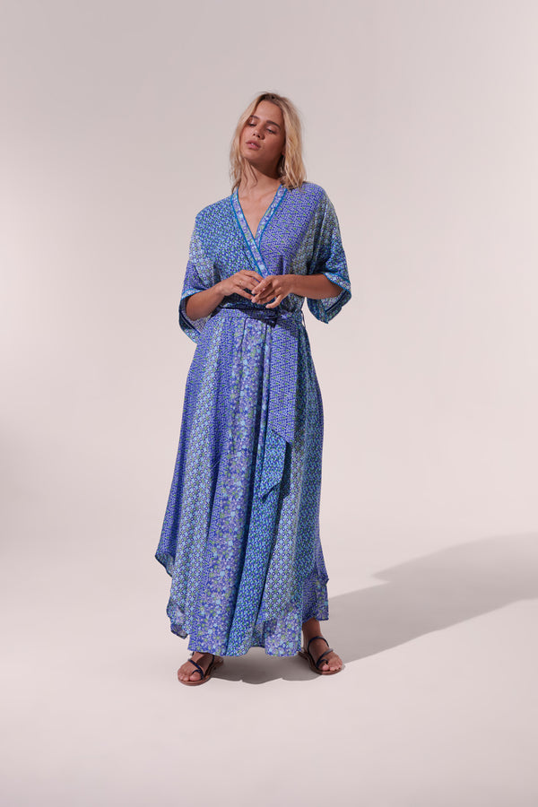 Poupette St. Barth - Long Dress Agnes - Blue Batik Stripe
