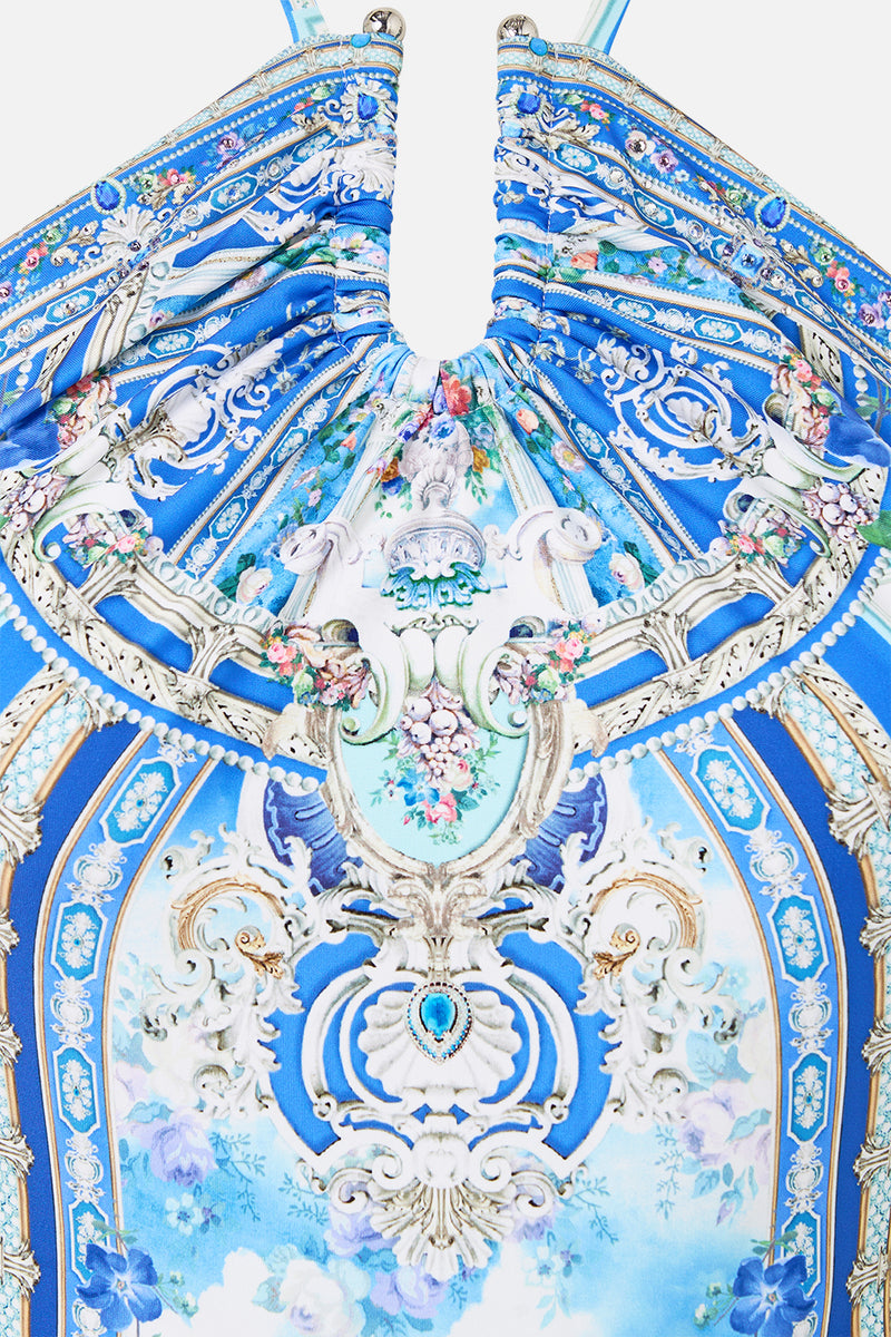 DIAMOND NECK HALTER ONE PIECE W U RING FRONT