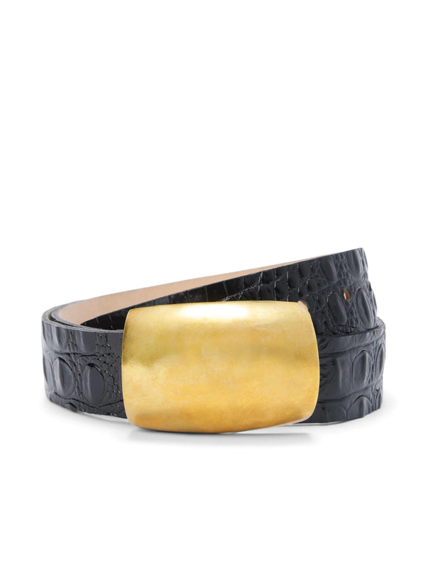 L'agence - Milou Belt - Black Croc Embossed/Gold