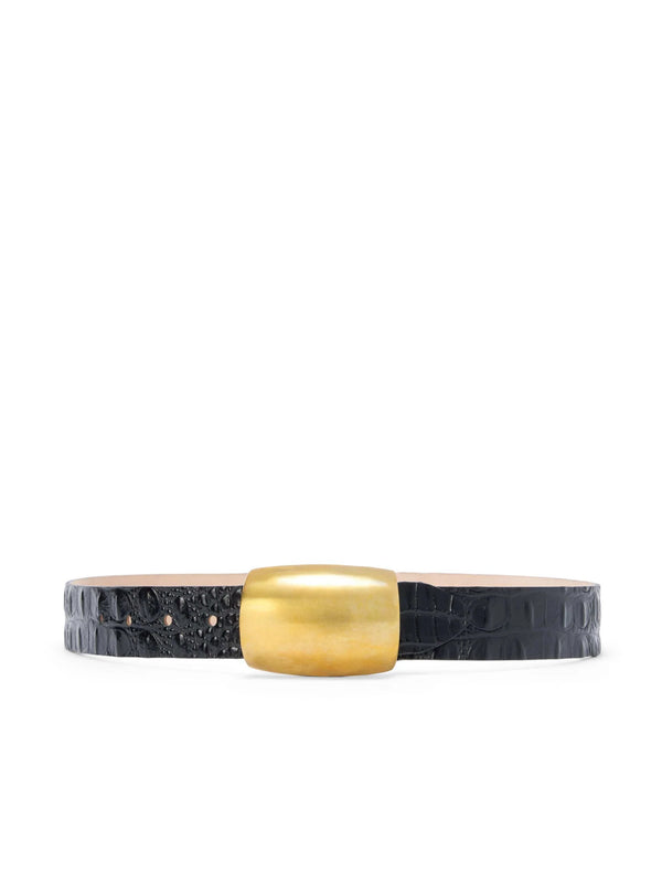 L'agence - Milou Belt - Black Croc Embossed/Gold