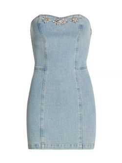 Generation love - Idara Crystal Denim Strapless Minidress - Light Blue