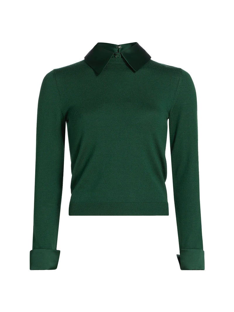 Alice + Olivia - Porla Stretch Wool Contrast-Collared Sweater - Green Mystique