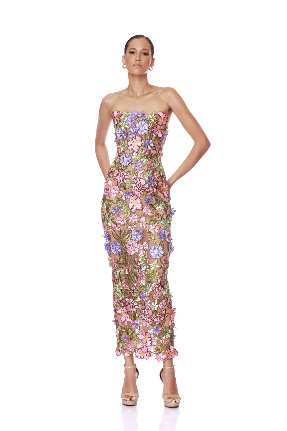 bronx and banco pink dress Bronx and Banco - Iris Floral Maraya Strapless Ankle Dress