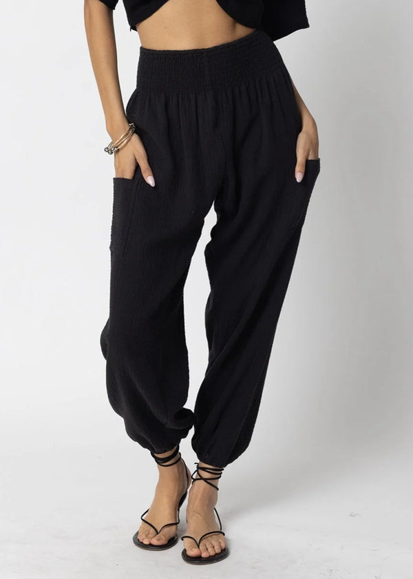 Stillwater - Double Gauze Cargo Beach Pant - Black