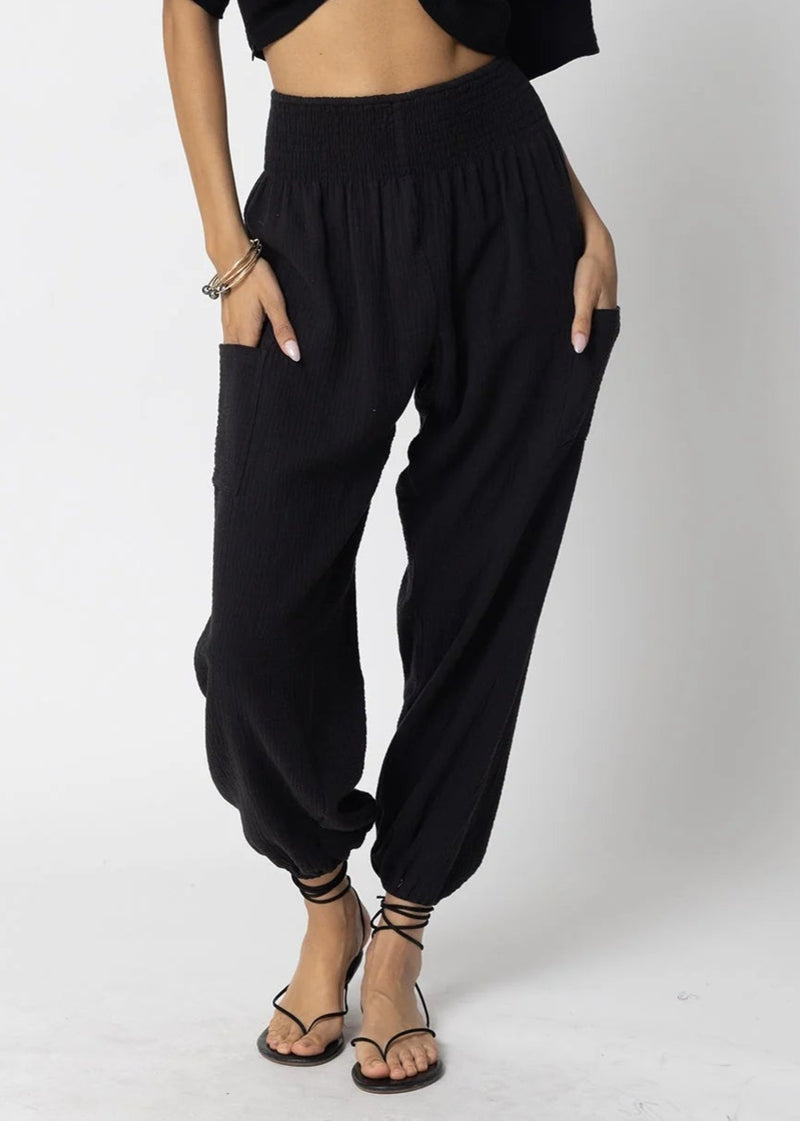 Stillwater - Double Gauze Cargo Beach Pant - Black