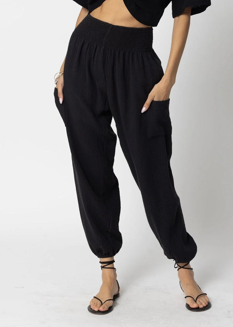 Stillwater - Double Gauze Cargo Beach Pant - Black