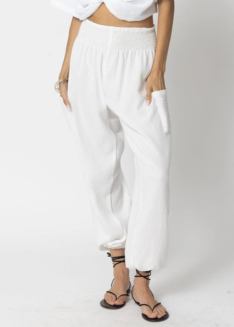 Stillwater - Double Gauze Cargo Beach Pant - White