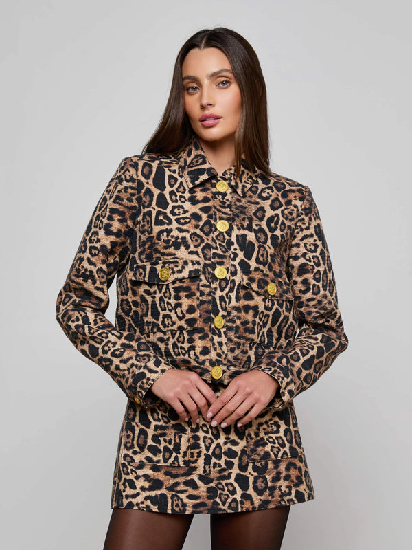L'agence - Nyx Cropped Jacket - Brown Multi Patch Leopard