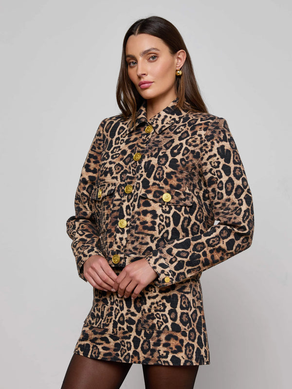 L'agence - Nyx Cropped Jacket - Brown Multi Patch Leopard