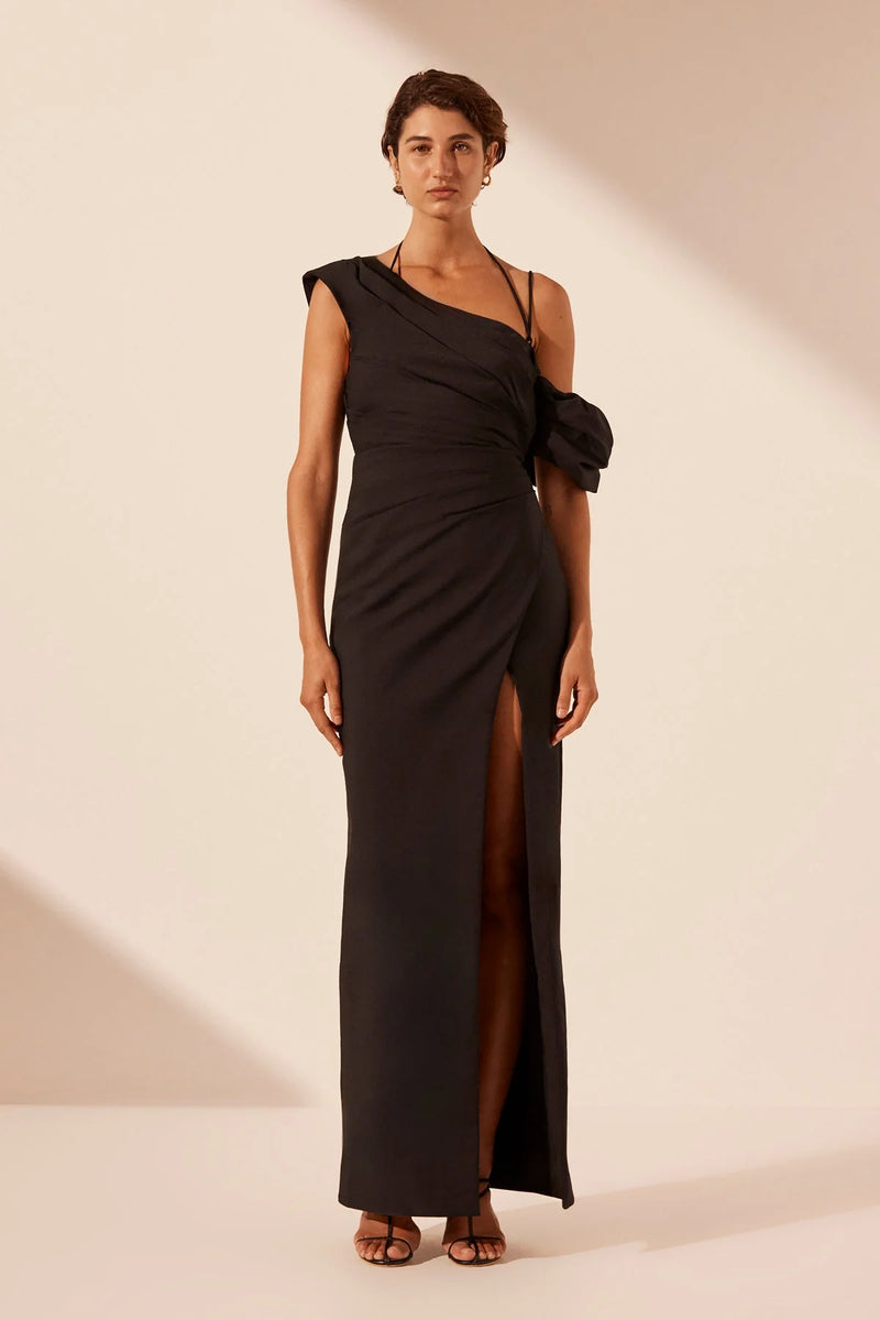Shona Joy - Lani Asymmetrical Draped Maxi Dress - Black Shona Joy - Lani Asymmetrical Draped Maxi Dress - Black