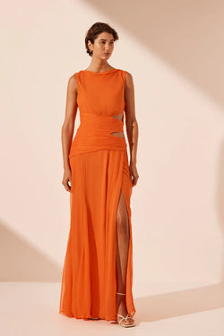 Shona Joy - Layla Cut Out Side Split Maxi Dress - Flame Orange