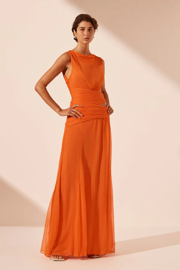 Shona Joy - Layla Cut Out Side Split Maxi Dress - Flame Orange