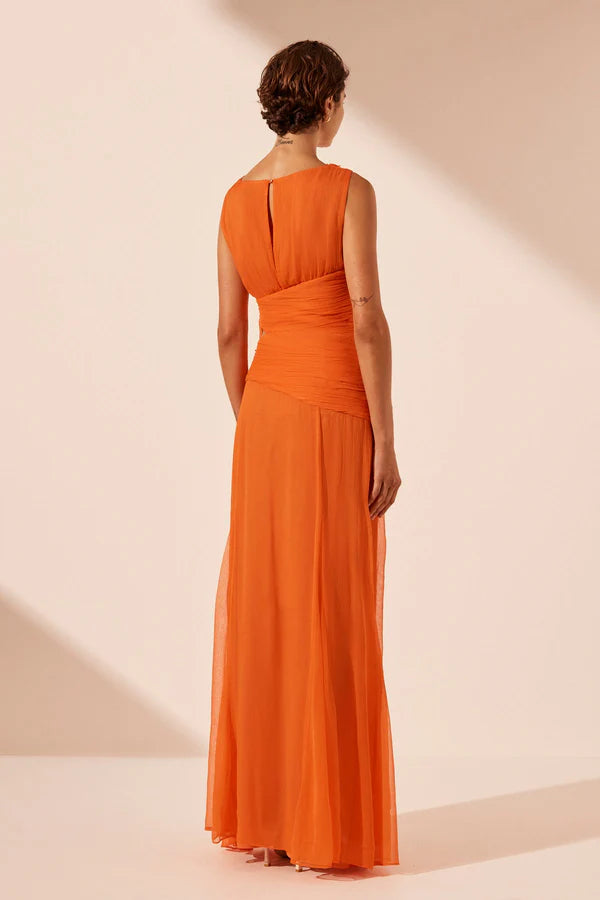 Shona Joy - Layla Cut Out Side Split Maxi Dress - Flame Orange