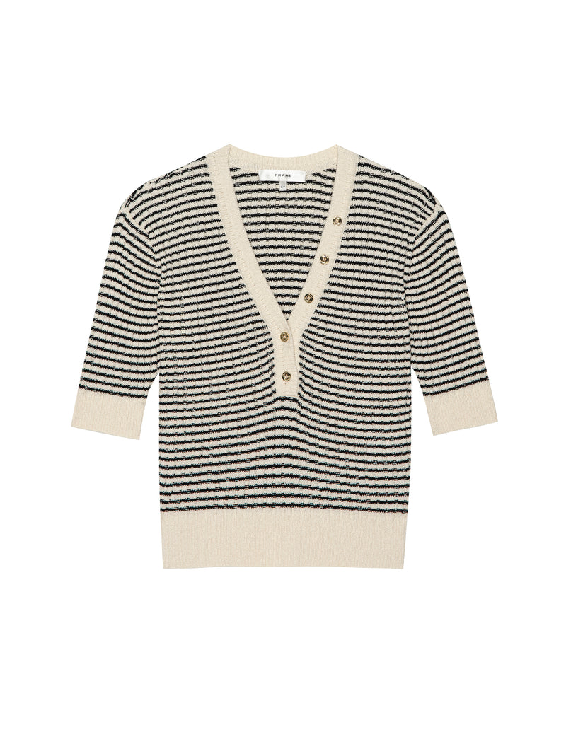 Frame - The Stripe V-Neck Sweater - Cream Multi