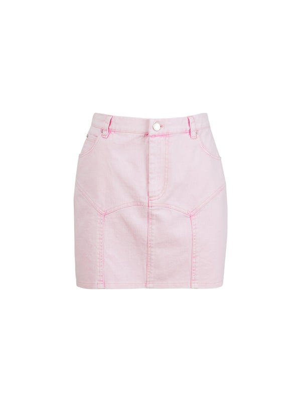 Fleur Du Mal - Colored Denim Garter Skirt - Acid Pink Denim