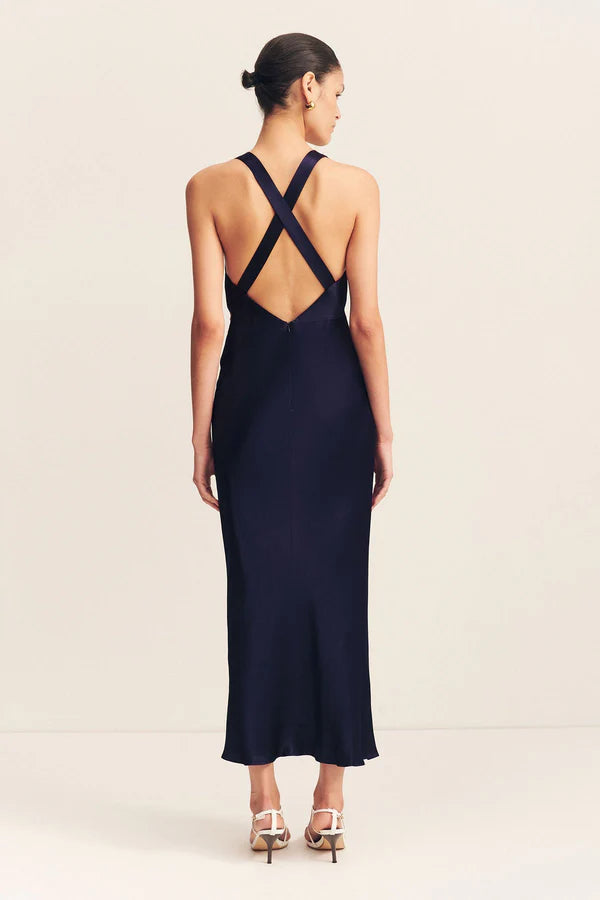 Shona Joy - Camille Lace Cross Back Split Maxi Dress - Deep Midnight/Ivory